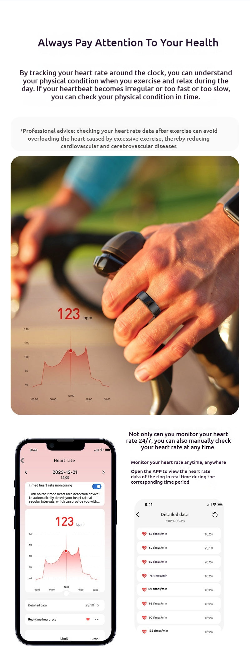 R02 Smart Ring – Waterproof Blood Oxygen Monitor, Sleep Tracker, Heart Rate Monitor, Fitness & Photo Smart Ring (Black/Gold, Multiple Sizes)