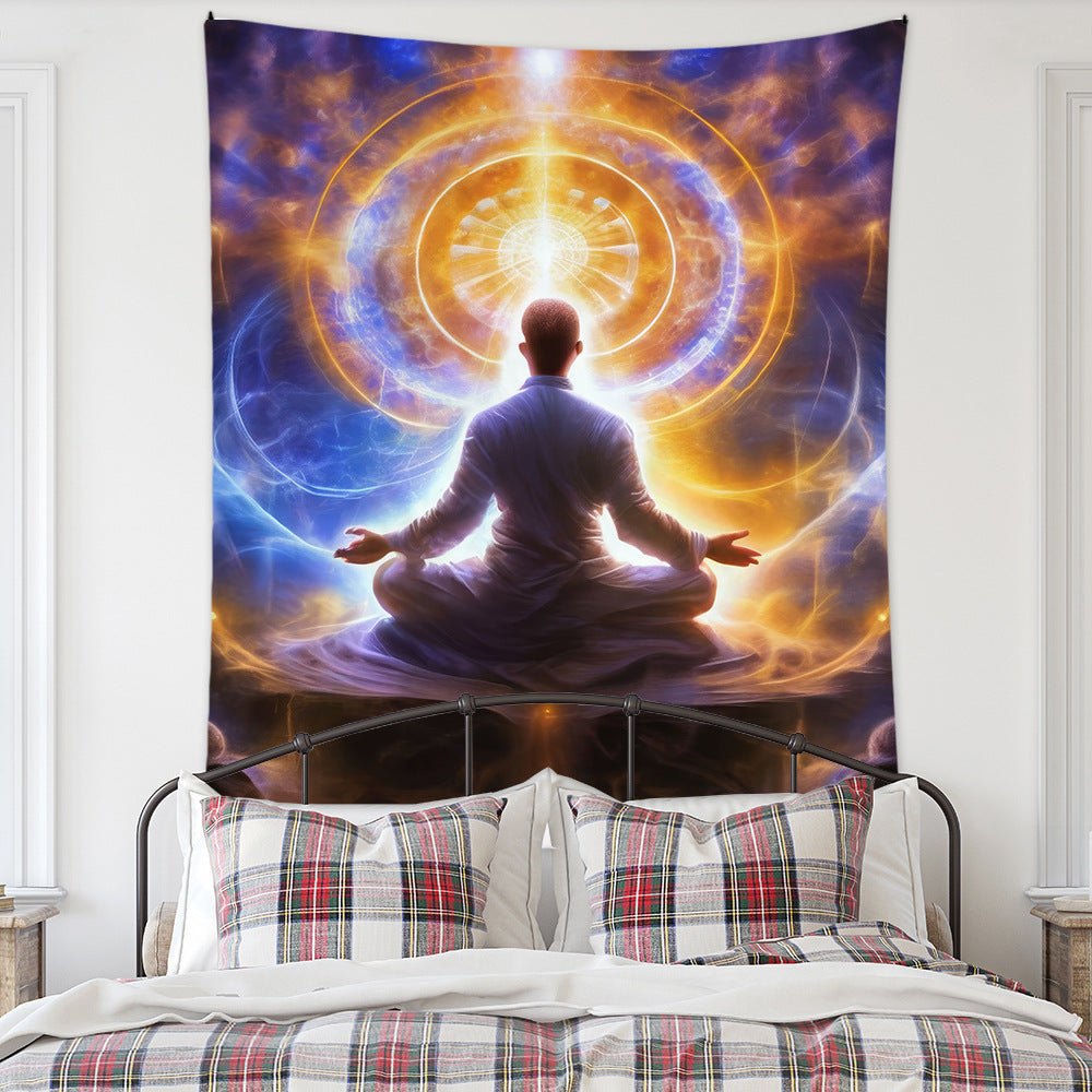 Meditation Bedroom Decor Buddha Shrine Background Digital Printed Peach Skin Tapestry Wall Hanging for Bedroom & Living Room