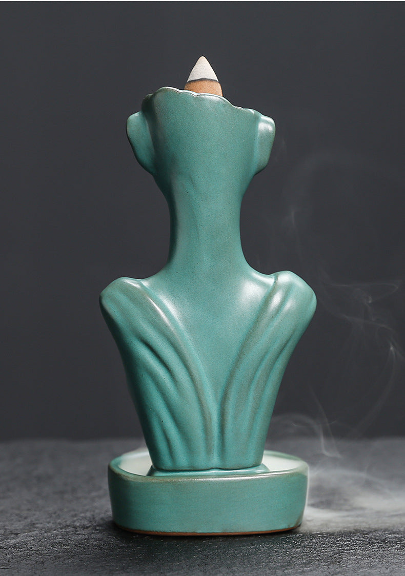 Ceramic Backflow Incense Burner - Matte Blue/Matte Green/Kiln Blue - Zen Meditation Home Decor