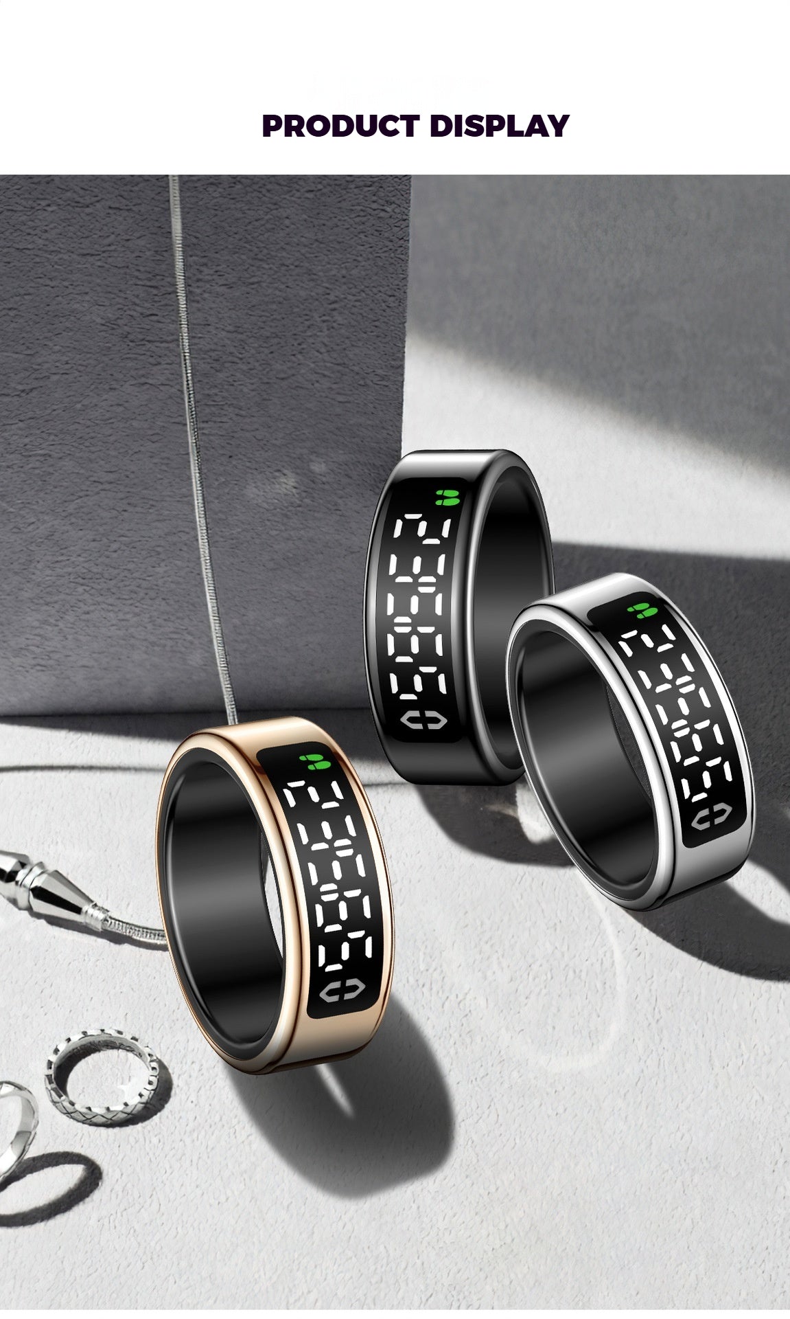 SY01 Smart Ring with Display – Health Monitor for Heart Rate, SpO2, Sleep Tracking, Gesture Control, Long Battery Life, IP68 Waterproof