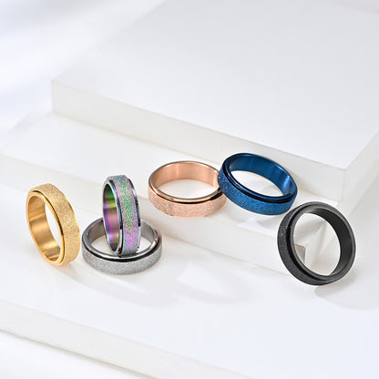 Unisex Minimalist Luxury Matte Pearl Sand Rotatable Titanium Steel Meditation Stress Relief Ring