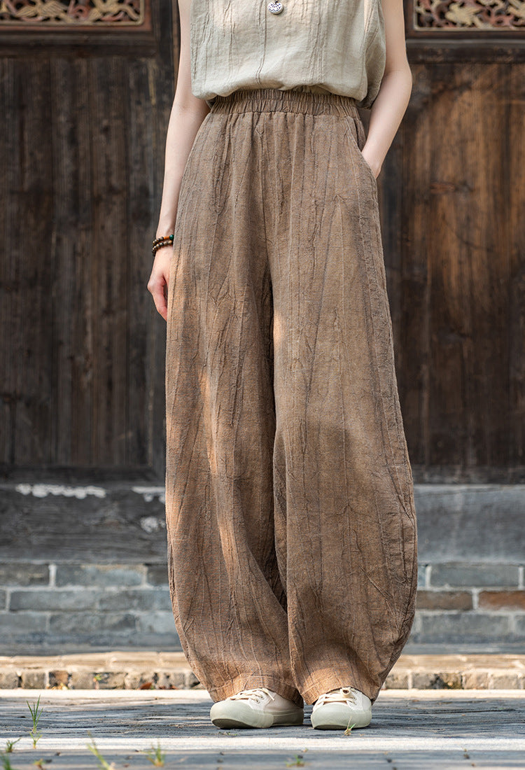2025 New Ramie Tie-Dye Distressed Casual Pants – Women’s Linen Boho Meditation Harem Pants
