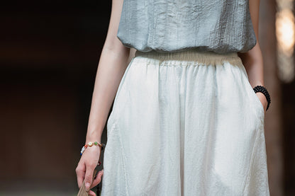2025 Summer New Retro Zen Casual Pants Women – Linen & Tencel Washed High Waist Wide Leg Culottes for Meditation & Lounge