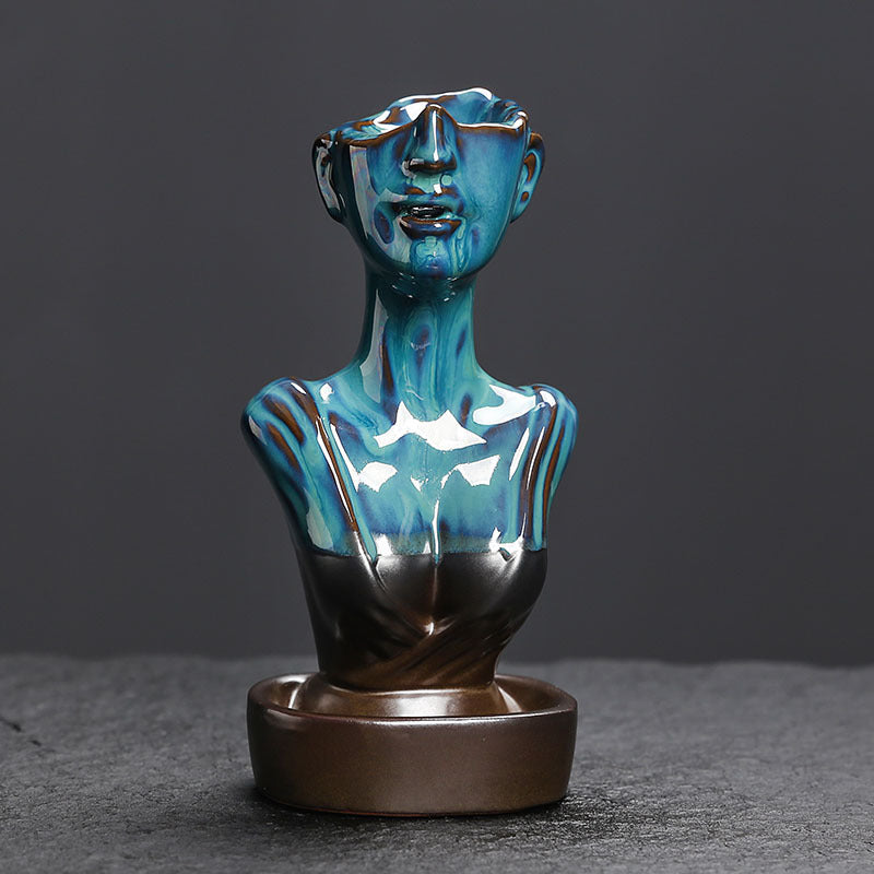 Ceramic Backflow Incense Burner - Matte Blue/Matte Green/Kiln Blue - Zen Meditation Home Decor