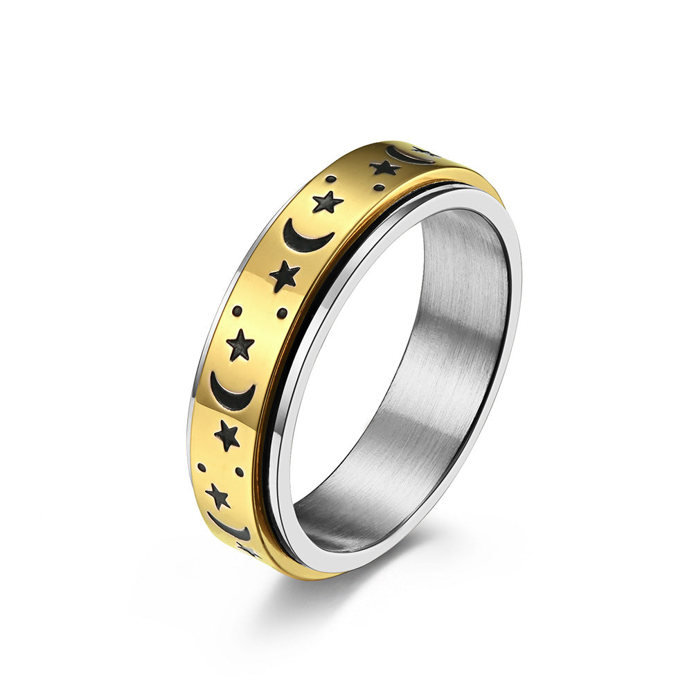 Star Moon Titanium Steel Rotatable Glow in the Dark Ring for Stress Relief Anxiety Reduction Unisex Meditation Ring