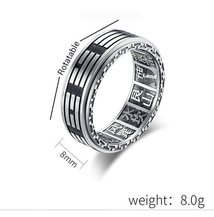 Vintage Chinese Taoist Tai Chi Bagua Titanium Steel Spinning Meditation Ring – Stress Relief, Anxiety Reduce, Sleep Aid, Zen Jewelry