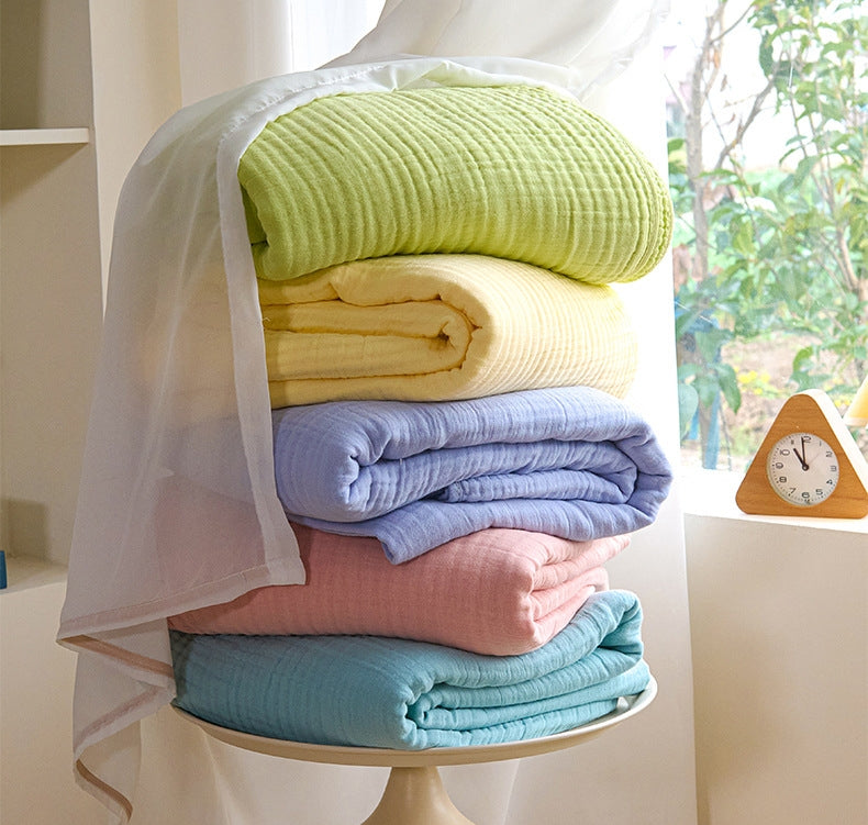 6-Layer Cotton Gauze Meditation Blanket - Baby-Safe 60S High-Density Bubble Weave, All-Season Yoga Throw