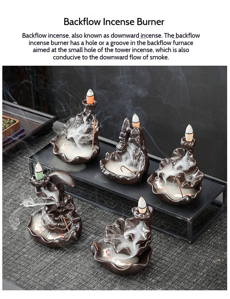 Ceramic Backflow Incense Burner – Handmade Zen Double Fish Design, Reflow Incense Holder for Home Decor, Meditation