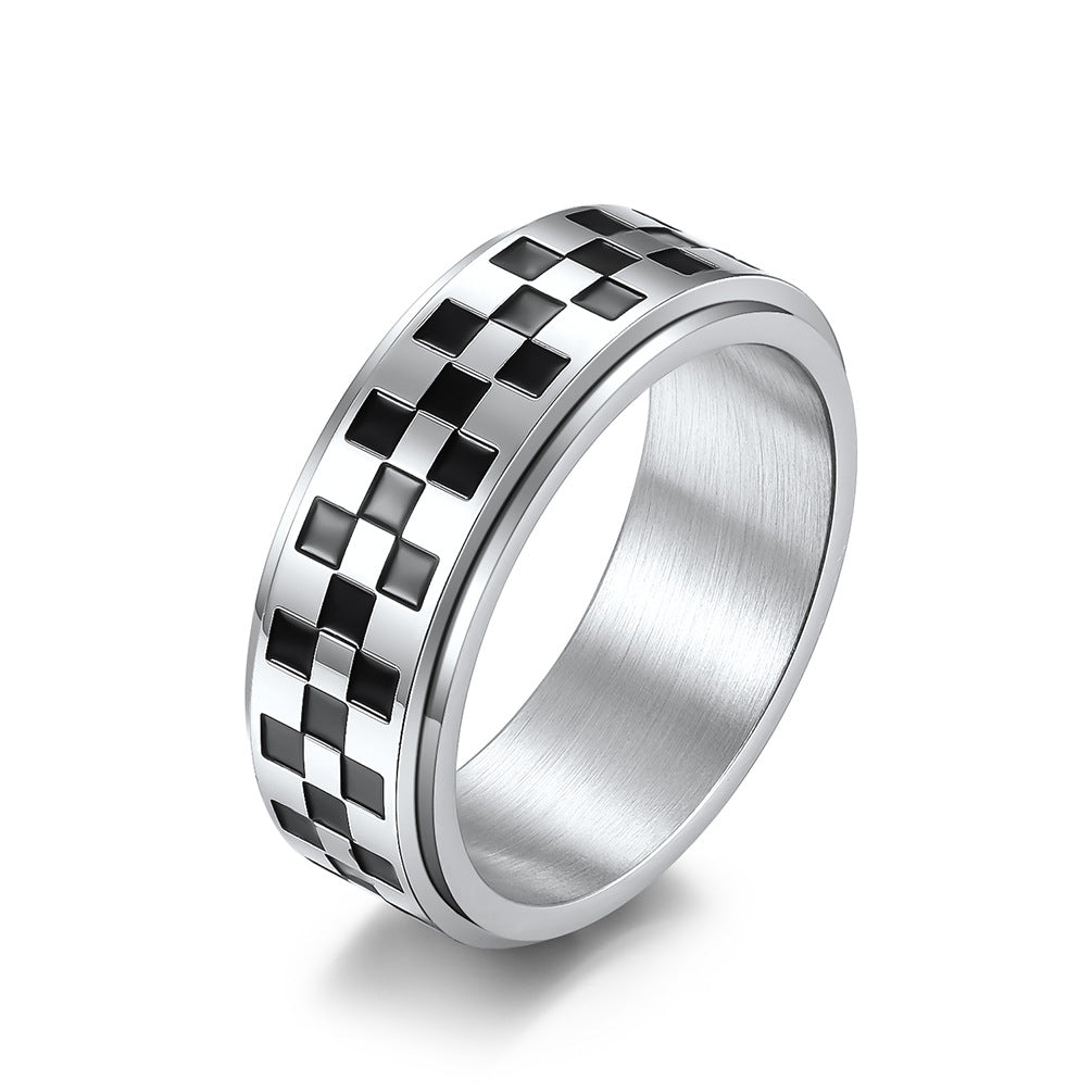 Racing Flag Pattern Stainless Steel Spinning Fidget Ring – Stress Relief & Anxiety Ring for Men & Women