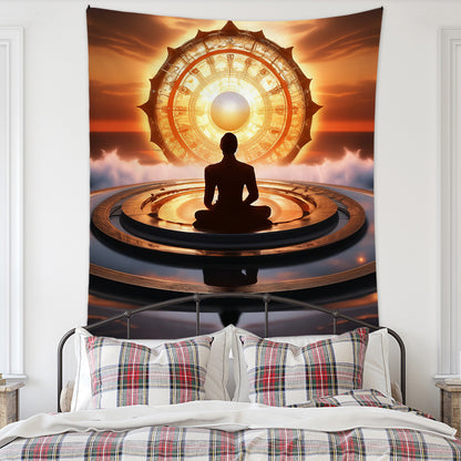 Meditation Bedroom Decor Buddha Shrine Background Digital Printed Peach Skin Tapestry Wall Hanging for Bedroom & Living Room