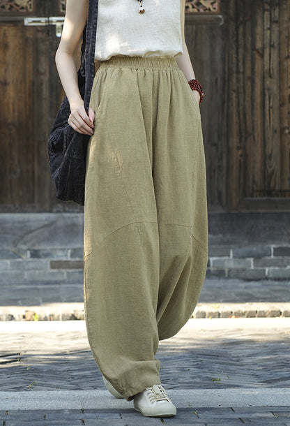Ramie Sand-Washed Vintage Loose Bohemian Pants Women's Harem Pants – Cotton Linen Meditation Yoga Tai Chi Pants