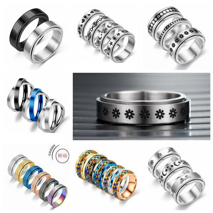 Titanium Steel Geometric Rings - Trendy Euro & Korean Minimalist Style (Black/Gold/Rainbow/Silver/Rose Gold)