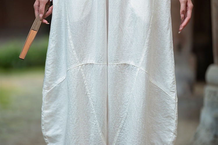 2025 Summer New Retro Zen Casual Pants Women – Linen & Tencel Washed High Waist Wide Leg Culottes for Meditation & Lounge