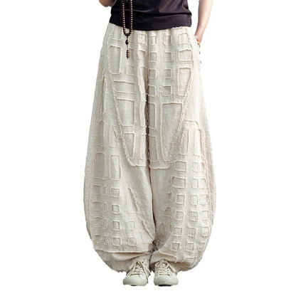 2025 Spring/Summer Original Linen Patchwork Natural Frayed Hem Meditation Harem Pants – Unisex Loose Boho Pants