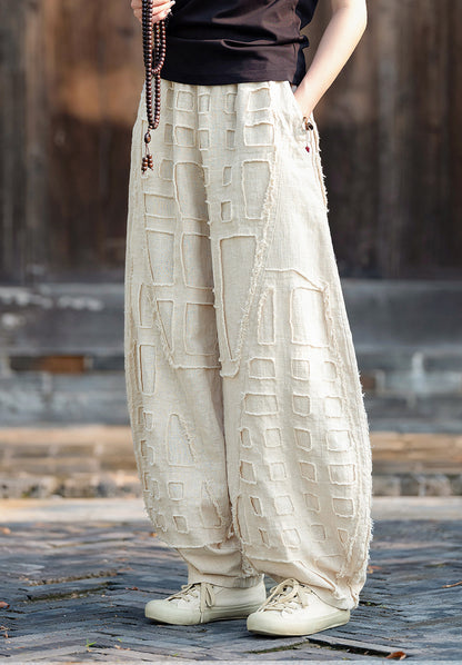 2025 Spring/Summer Original Linen Patchwork Natural Frayed Hem Meditation Harem Pants – Unisex Loose Boho Pants
