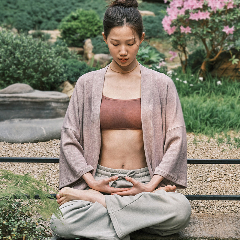 Women's Cardigan Meditation Yoga Jacket - Outdoor Travel Minimalist Windproof Robe (Light Pink/Light Yellow/Mint Green)
