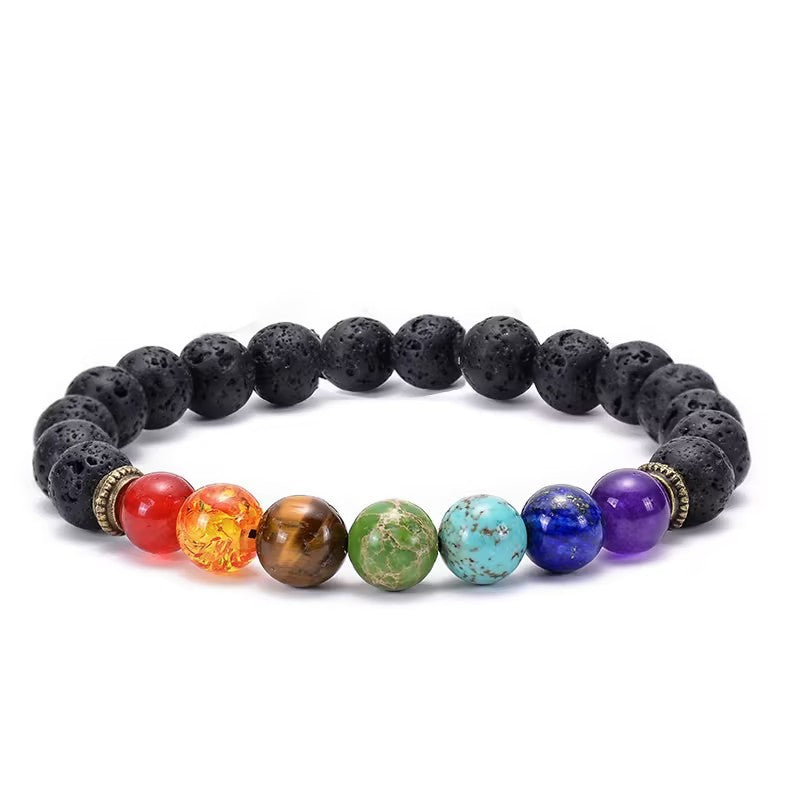 Colorful Volcanic Stone Braided Meditation Bracelet, Natural Stone Handmade Beads, Unisex Spiritual Jewelry, Travel Souvenir Gift