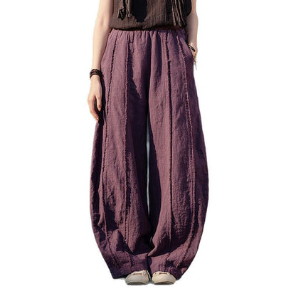 2025 Spring Summer New Linen Women Pants, Ramie Blend Brushed Wide-Leg Lantern Pants, Boho Retro Loose Culottes