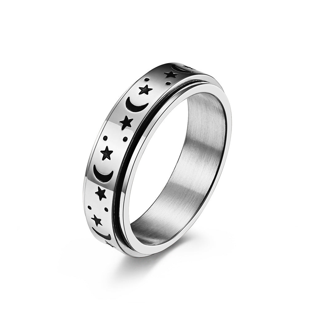 Star Moon Titanium Steel Rotatable Glow in the Dark Ring for Stress Relief Anxiety Reduction Unisex Meditation Ring