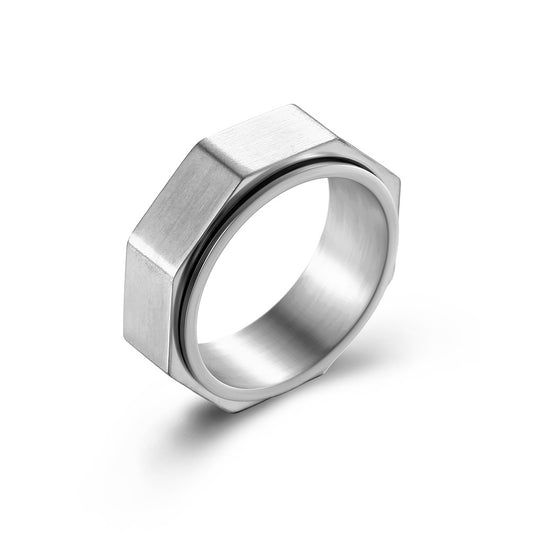 INS Minimalist Octagonal Nut Titanium Spinning Meditation Ring for Anxiety Relief & Stress – Unisex Jewelry