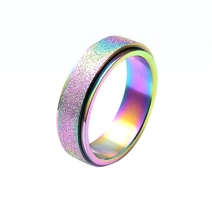 Matte Titanium Steel Rotatable Anxiety Relief Ring – Couple Fashion Jewelry (Black/Gold/Silver/Rainbow/Rose Gold/Blue)