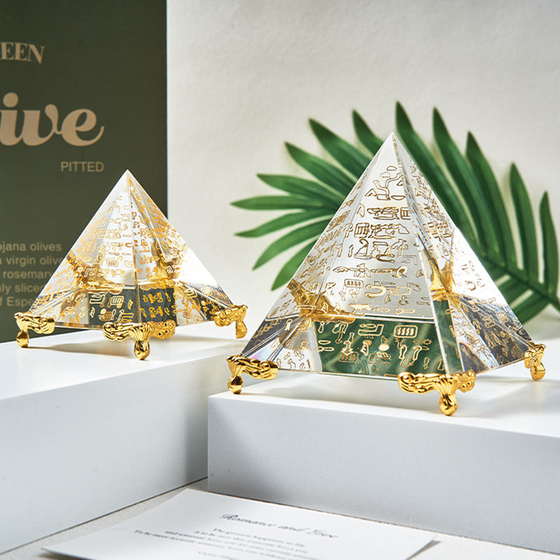 Obsidian Scripture Pyramid | Ancient Egyptian Crystal Pyramid | Meditation Energy Tower | Home Decor Ornament