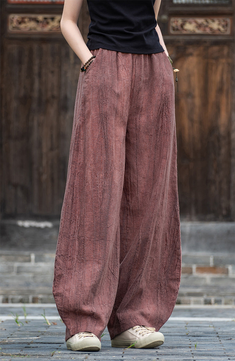 2025 New Ramie Tie-Dye Distressed Casual Pants – Women’s Linen Boho Meditation Harem Pants