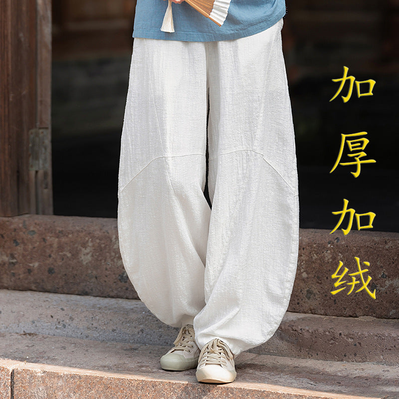 Ramie Sand-Washed Vintage Loose Bohemian Pants Women's Harem Pants – Cotton Linen Meditation Yoga Tai Chi Pants