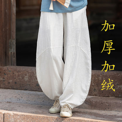 Ramie Sand-Washed Vintage Loose Bohemian Pants Women's Harem Pants – Cotton Linen Meditation Yoga Tai Chi Pants