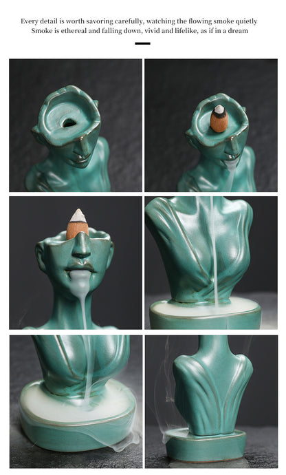 Ceramic Backflow Incense Burner - Matte Blue/Matte Green/Kiln Blue - Zen Meditation Home Decor