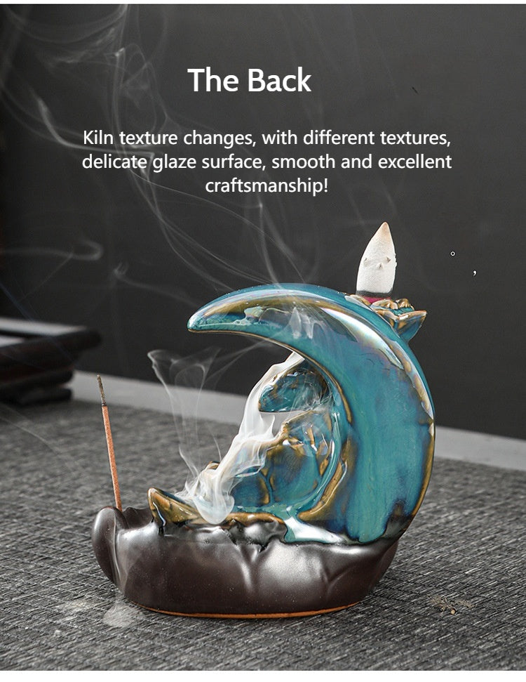 Ceramic Backflow Incense Burner – Handmade Zen Double Fish Design, Reflow Incense Holder for Home Decor, Meditation