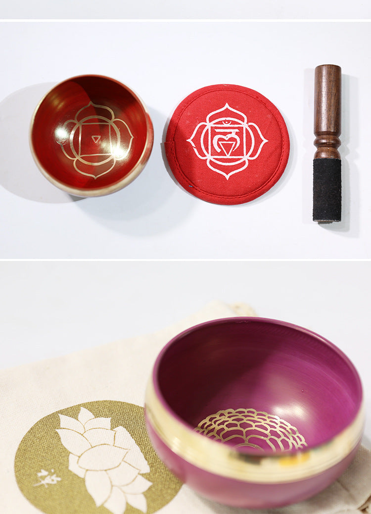 Nepal Handmade Singing Bowl Set for Meditation & Yoga (7 Chakra Colors) – Copper Tibetan Sound Bowl