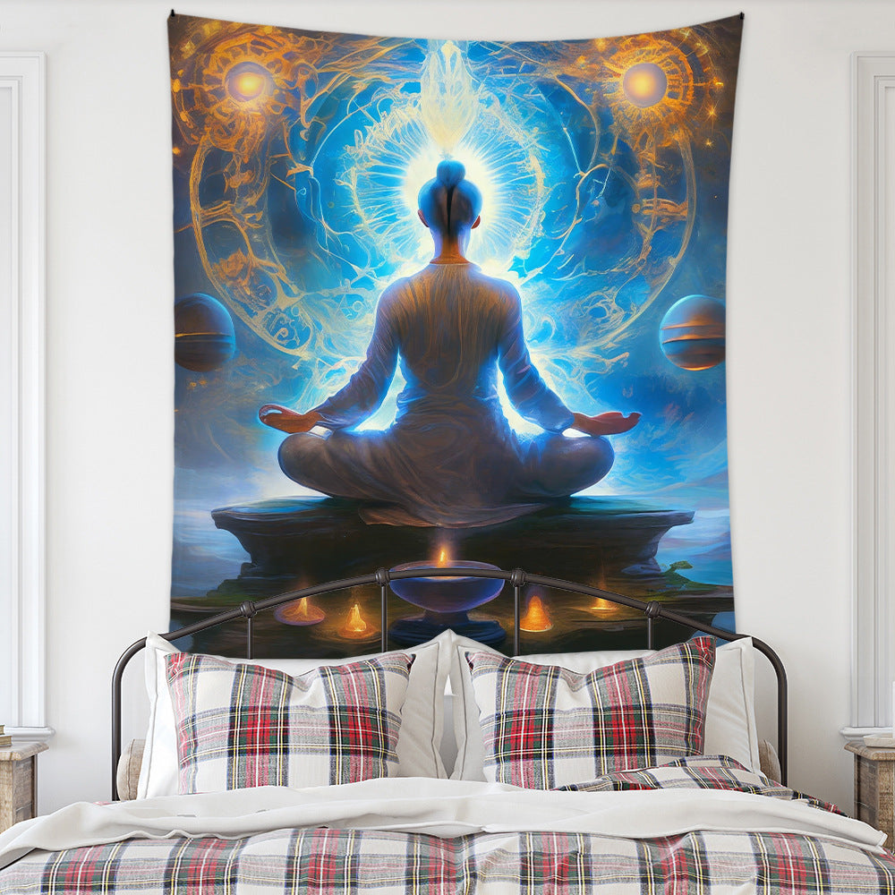 Meditation Bedroom Decor Buddha Shrine Background Digital Printed Peach Skin Tapestry Wall Hanging for Bedroom & Living Room