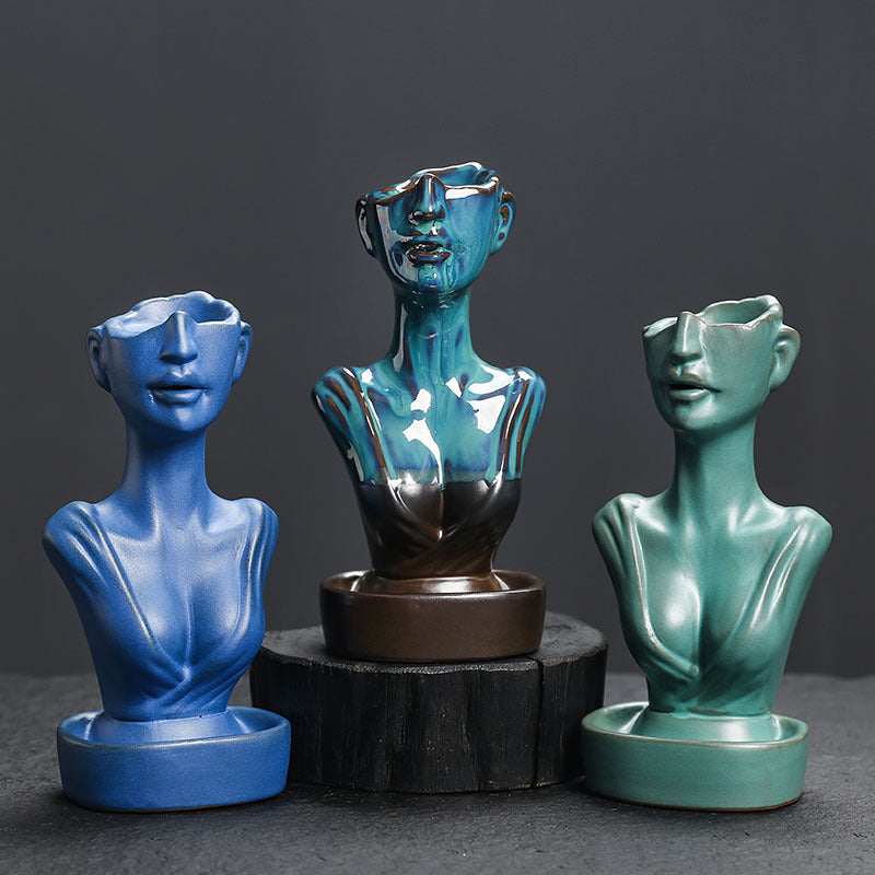 Ceramic Backflow Incense Burner - Matte Blue/Matte Green/Kiln Blue - Zen Meditation Home Decor