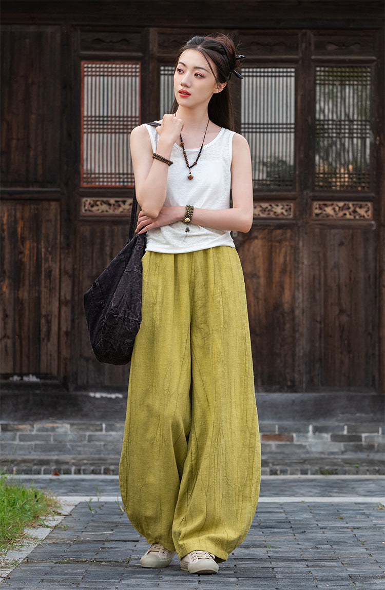 2025 New Ramie Tie-Dye Distressed Casual Pants – Women’s Linen Boho Meditation Harem Pants