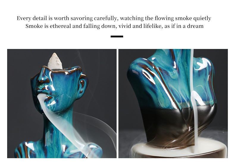 Ceramic Backflow Incense Burner - Matte Blue/Matte Green/Kiln Blue - Zen Meditation Home Decor