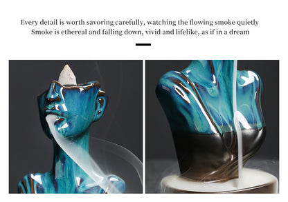 Ceramic Backflow Incense Burner - Matte Blue/Matte Green/Kiln Blue - Zen Meditation Home Decor