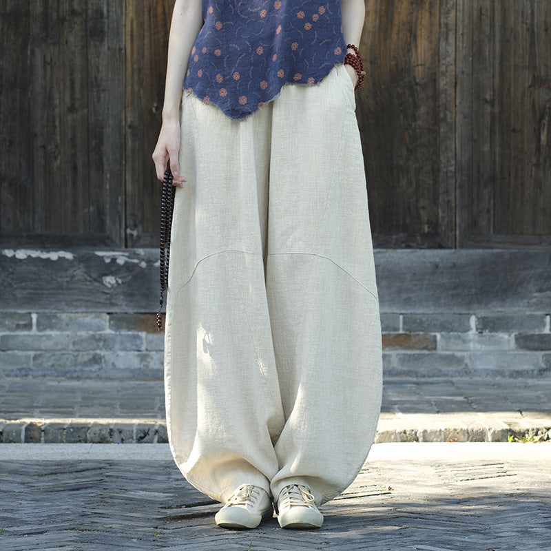 Ramie Sand-Washed Vintage Loose Bohemian Pants Women's Harem Pants – Cotton Linen Meditation Yoga Tai Chi Pants