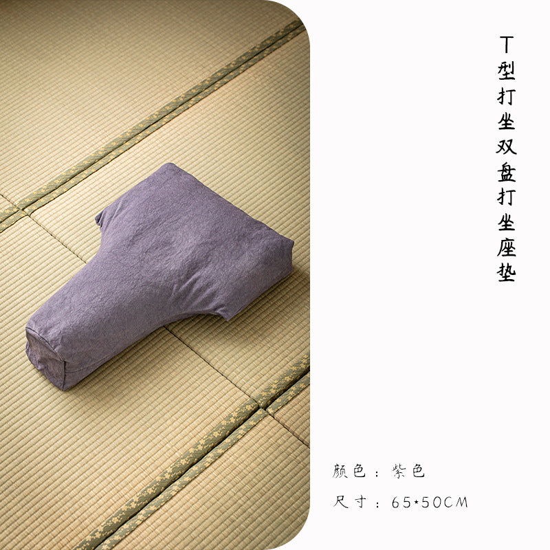 T-Shaped Double Lotus Meditation Cushion - Buckwheat Hull & Cotton Zafu Pillow - Bohemian Style Floor Seating (Multiple Colors)