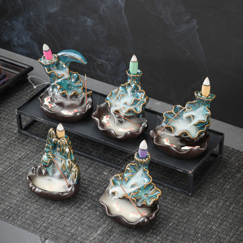 Ceramic Backflow Incense Burner – Handmade Zen Double Fish Design, Reflow Incense Holder for Home Decor, Meditation