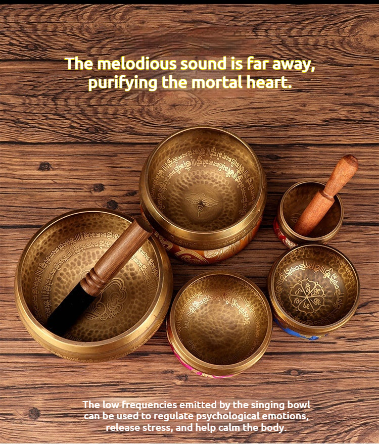 Nepal Handmade Tibetan Singing Bowl - Six-Syllable Mantra Meditation Bowl for Yoga, Sound Healing & Feng Shui (Multiple Sizes)