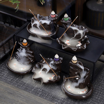 Ceramic Backflow Incense Burner – Handmade Zen Double Fish Design, Reflow Incense Holder for Home Decor, Meditation
