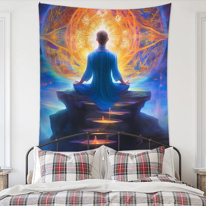 Meditation Bedroom Decor Buddha Shrine Background Digital Printed Peach Skin Tapestry Wall Hanging for Bedroom & Living Room
