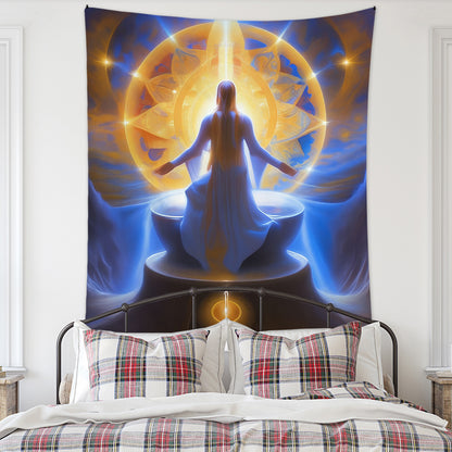 Meditation Bedroom Decor Buddha Shrine Background Digital Printed Peach Skin Tapestry Wall Hanging for Bedroom & Living Room