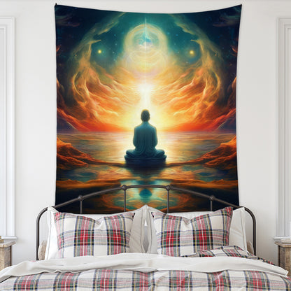 Meditation Bedroom Decor Buddha Shrine Background Digital Printed Peach Skin Tapestry Wall Hanging for Bedroom & Living Room