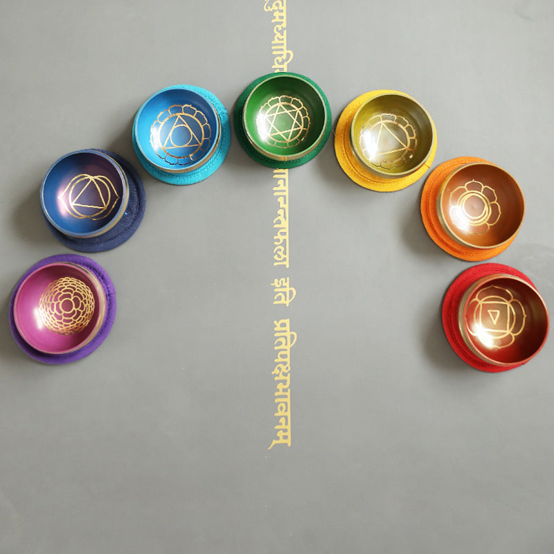 Nepal Handmade Singing Bowl Set for Meditation & Yoga (7 Chakra Colors) – Copper Tibetan Sound Bowl