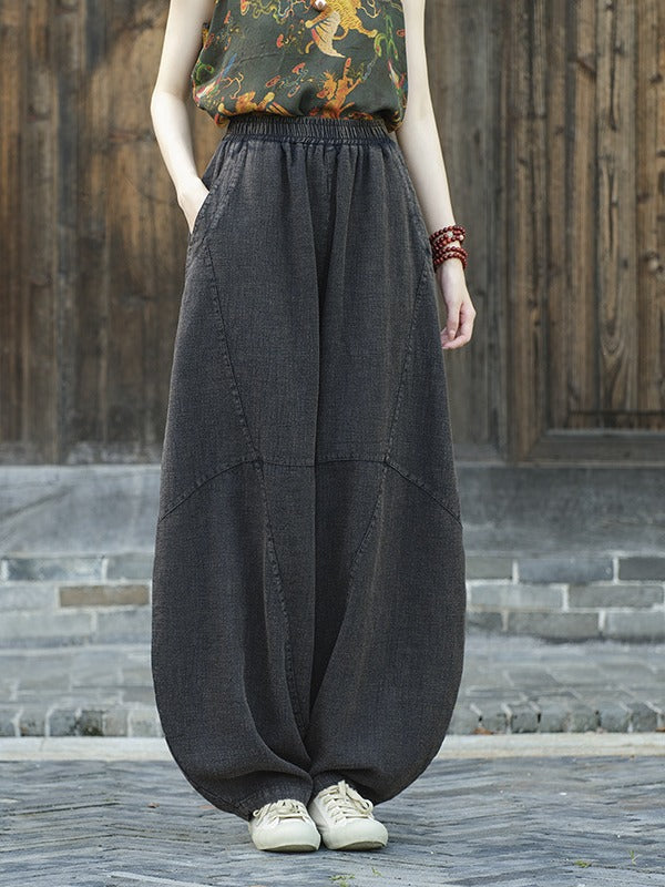 Ramie Sand-Washed Vintage Loose Bohemian Pants Women's Harem Pants – Cotton Linen Meditation Yoga Tai Chi Pants