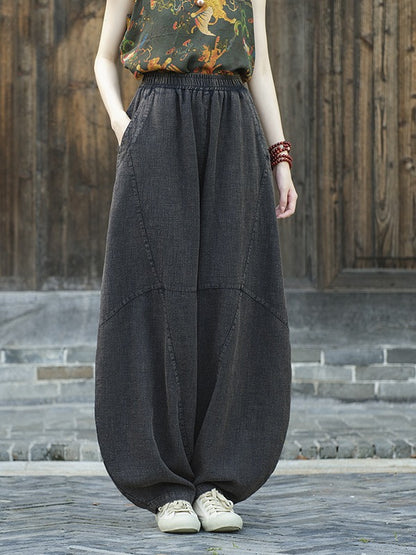 Ramie Sand-Washed Vintage Loose Bohemian Pants Women's Harem Pants – Cotton Linen Meditation Yoga Tai Chi Pants
