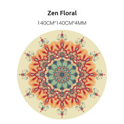 140CM Extra Large Suede & Natural Rubber Meditation Yoga Mat - High-Temperature Digital Print, Sweat-Absorbent, Non-Slip, Zen Meditation Cushion (Multiple Patterns Available)