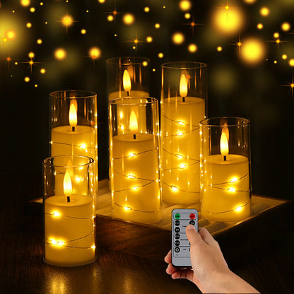 Copper Wire LED Flameless Candle Cup - Remote Control Christmas Party Lights, Meditation Mood Lighting, Restaurant Decor, Acrylic Cup Candles for Wedding